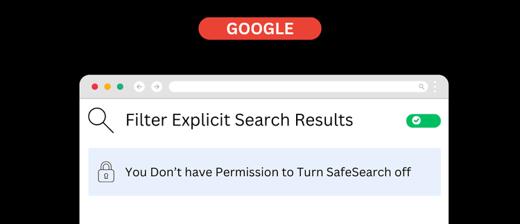 Google SafeSearch locked interface showing explicit content filtering and age-restricted search results for Australian users who may need Age Verification.